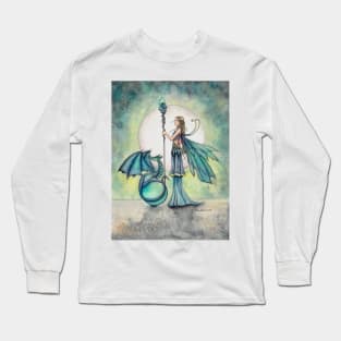 Aquamarine Dragon Fairy Dragon Art by Molly Harrison Long Sleeve T-Shirt